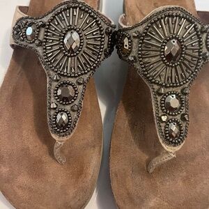 Dansko Pamela Jeweled Leather Sandals in Taupe